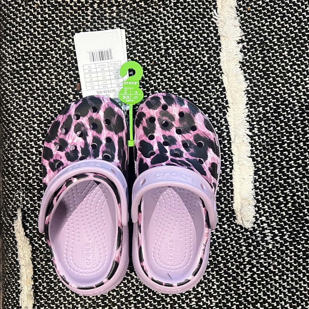 Rare! CROCS Kids' Purple and Black Animal Print Clogs!NWT